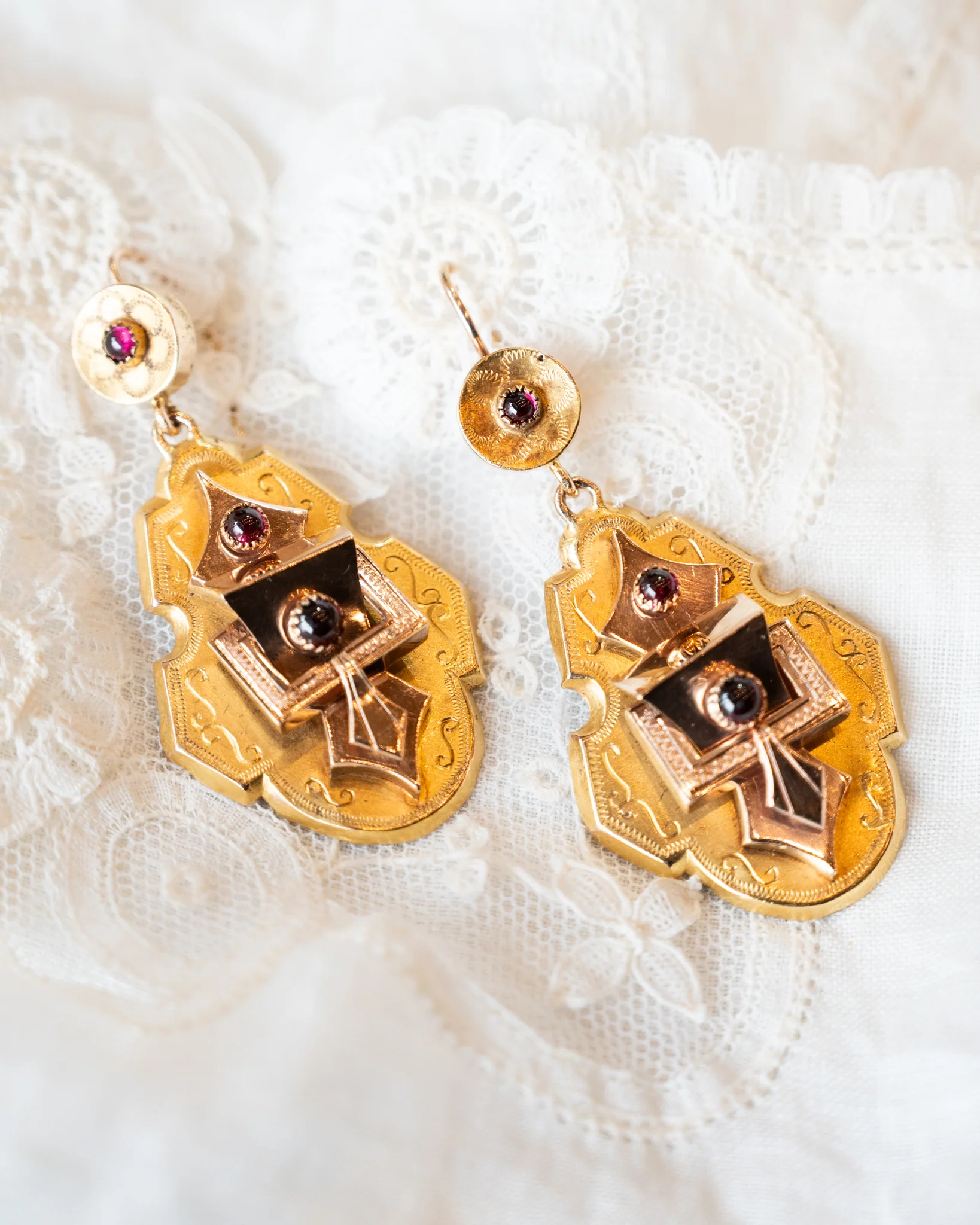 Antique Victorian Garnet Drop Earrings 10k - Image 4