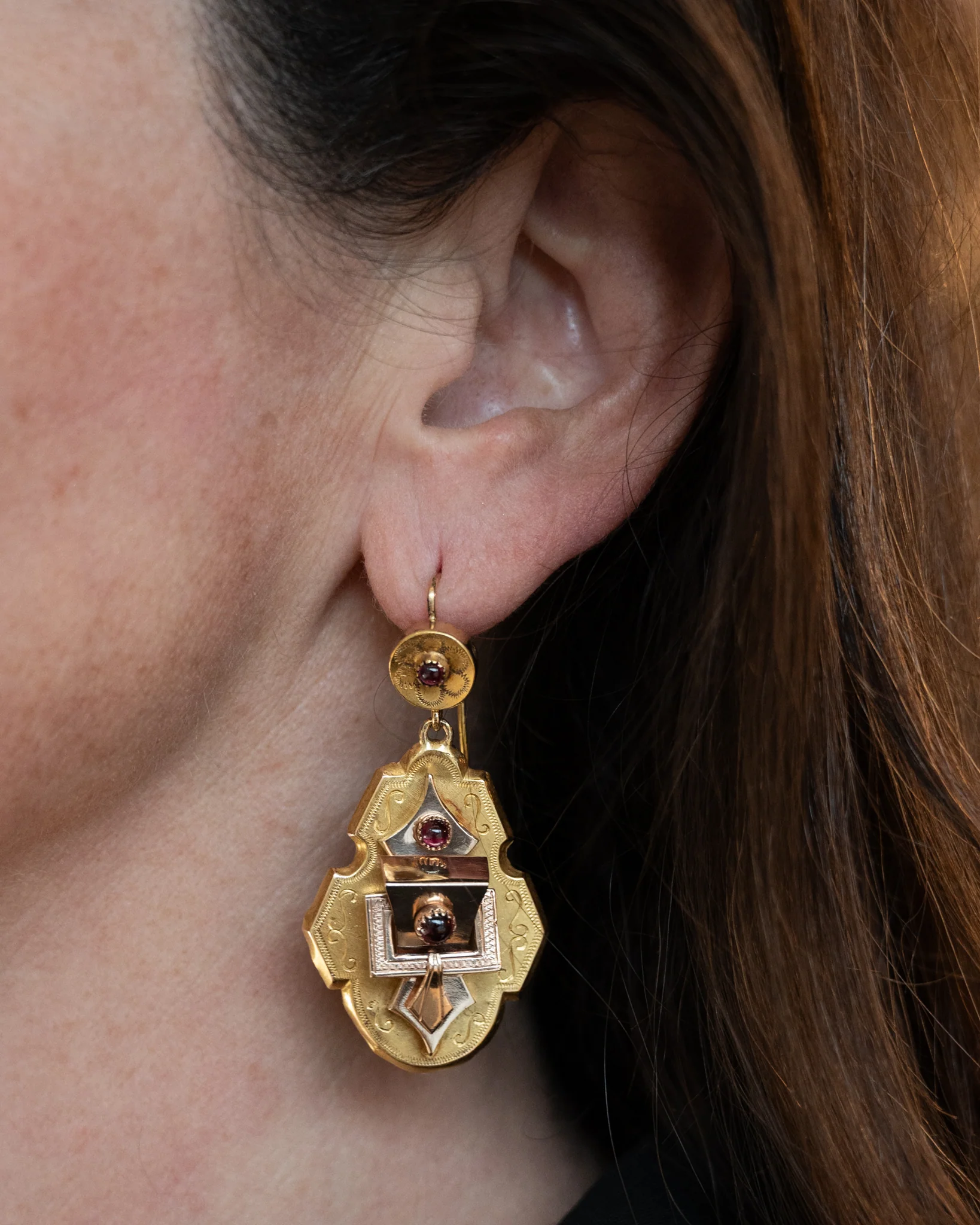 Antique Victorian Garnet Drop Earrings 10k - Image 5