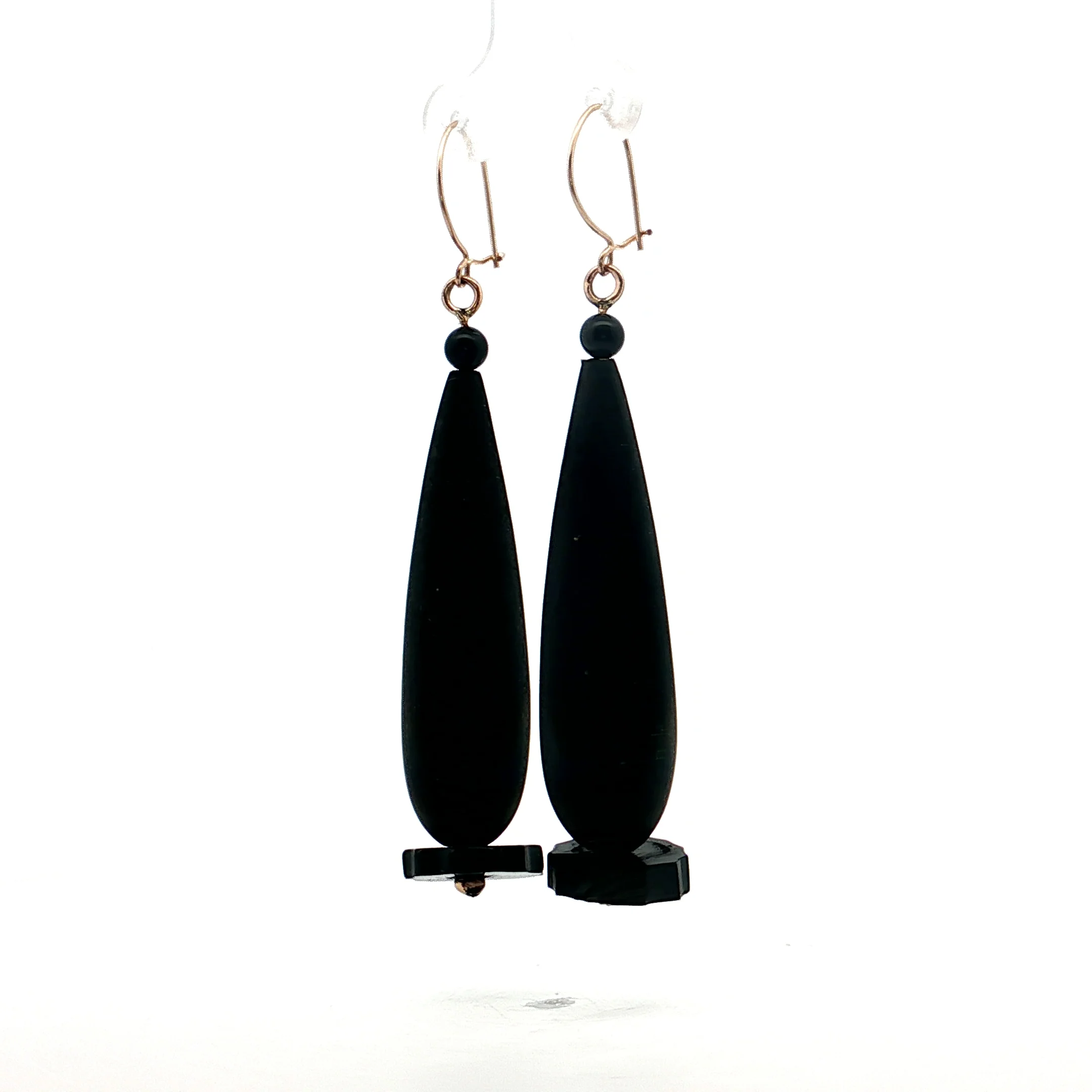 Antique Victorian Gutta Percha Drop Earrings 14k - Image 2