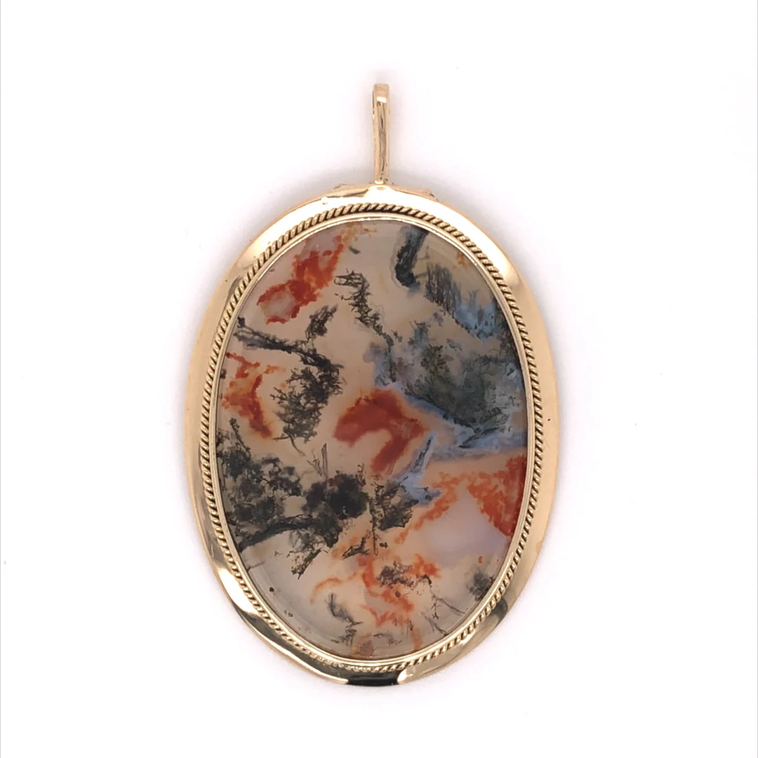 Antique Victorian Moss Agate Pendant in 14k Yellow Gold - Image 2