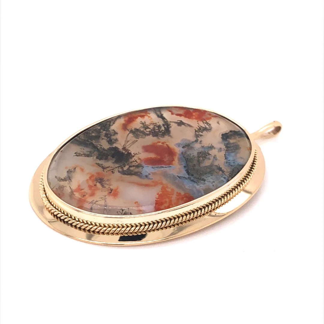 Antique Victorian Moss Agate Pendant in 14k Yellow Gold - Image 3