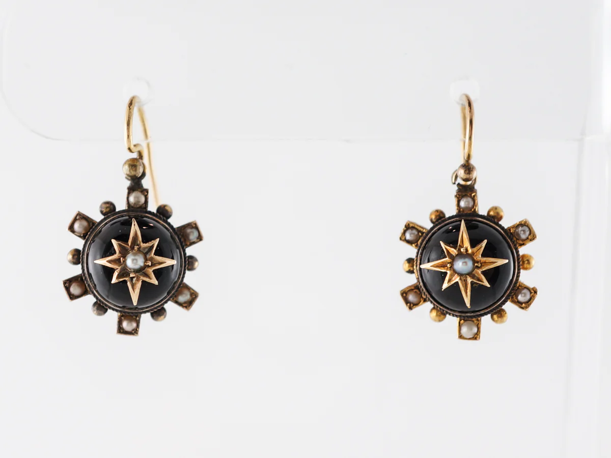 Antique Victorian Mourning Earrings in 18k Yellow Gold