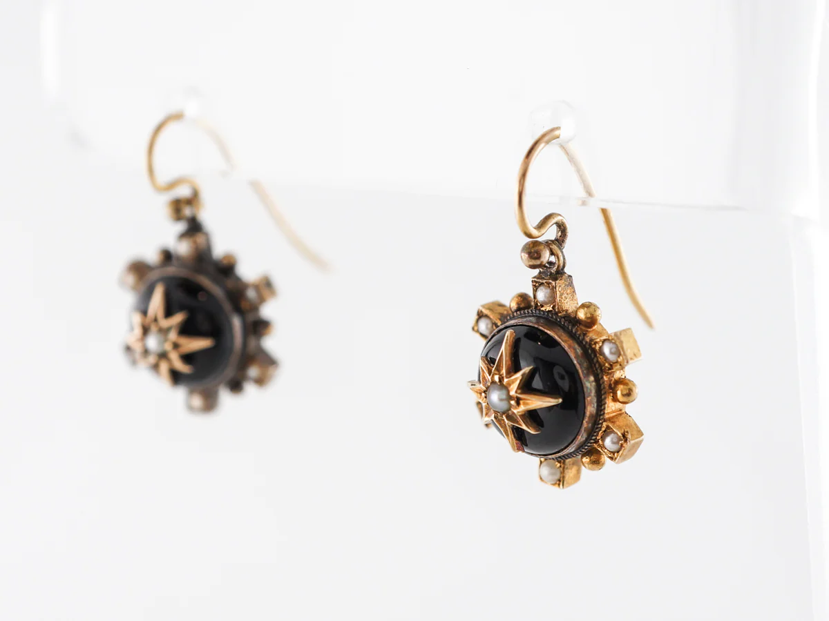 Antique Victorian Mourning Earrings in 18k Yellow Gold - Image 2