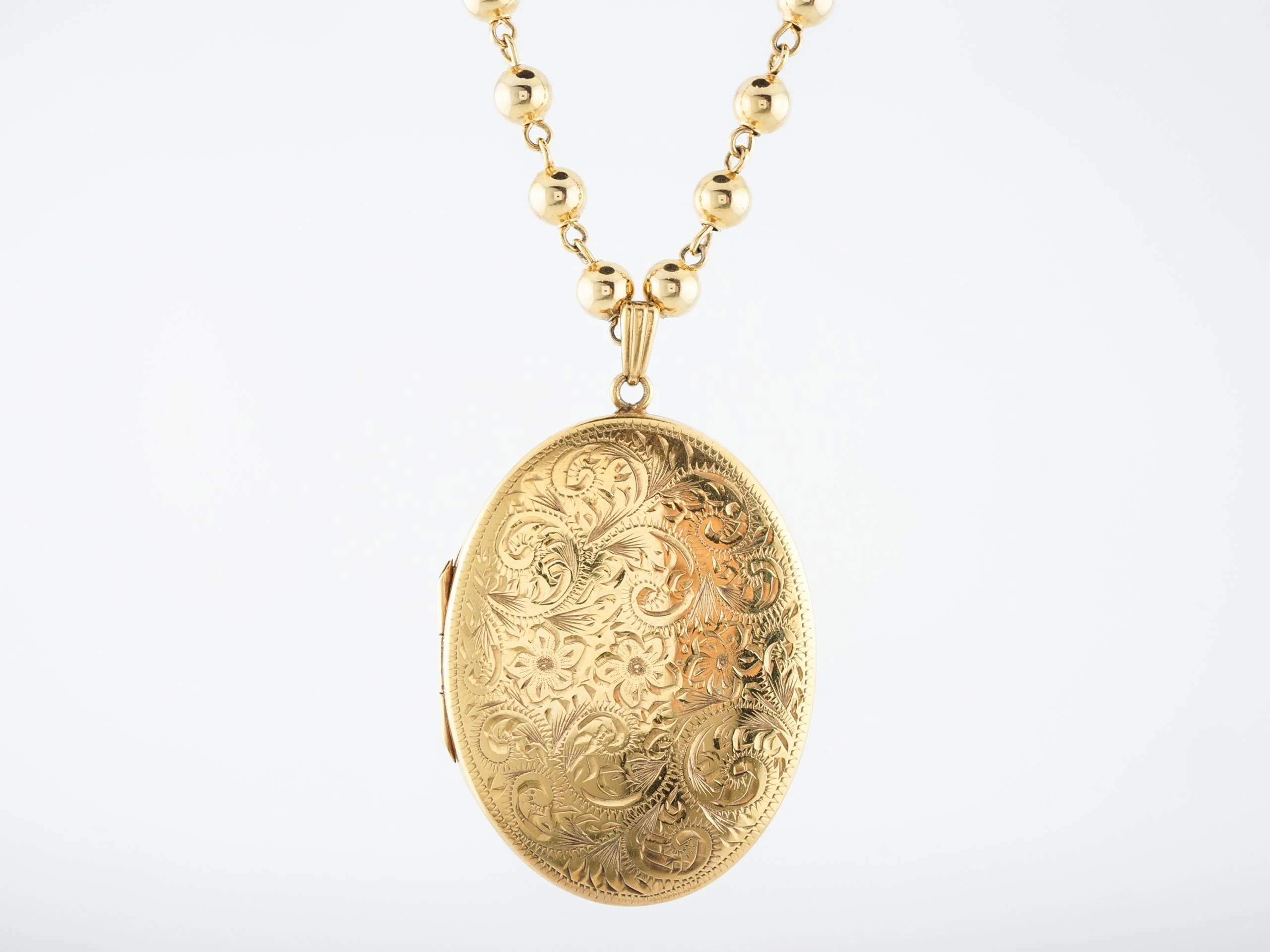 Antique Victorian Necklace & Large Oval Locket in 14k Yellow Gold