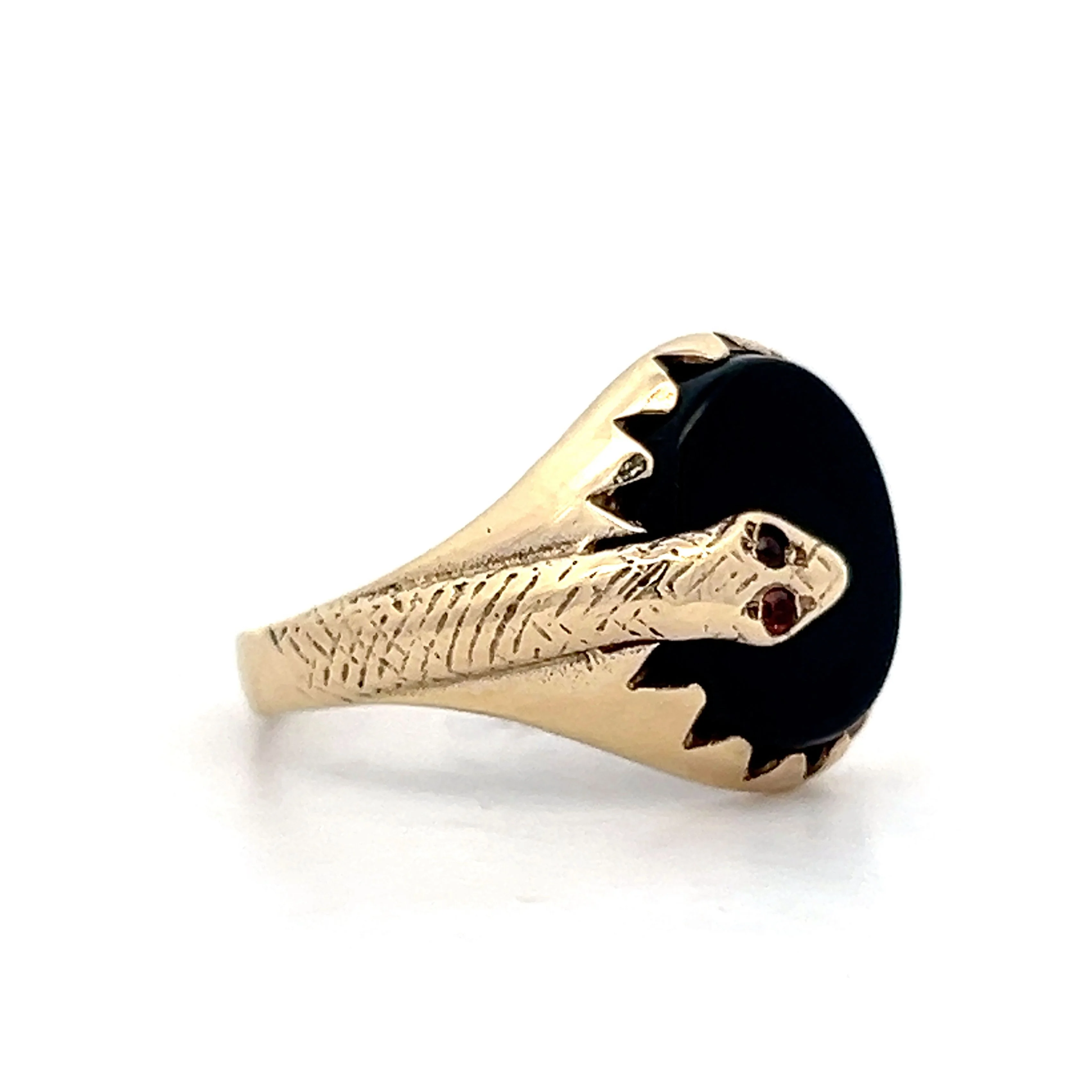 Antique Victorian Onyx & Citrine Snake Ring in 9K Yellow Gold - Image 3