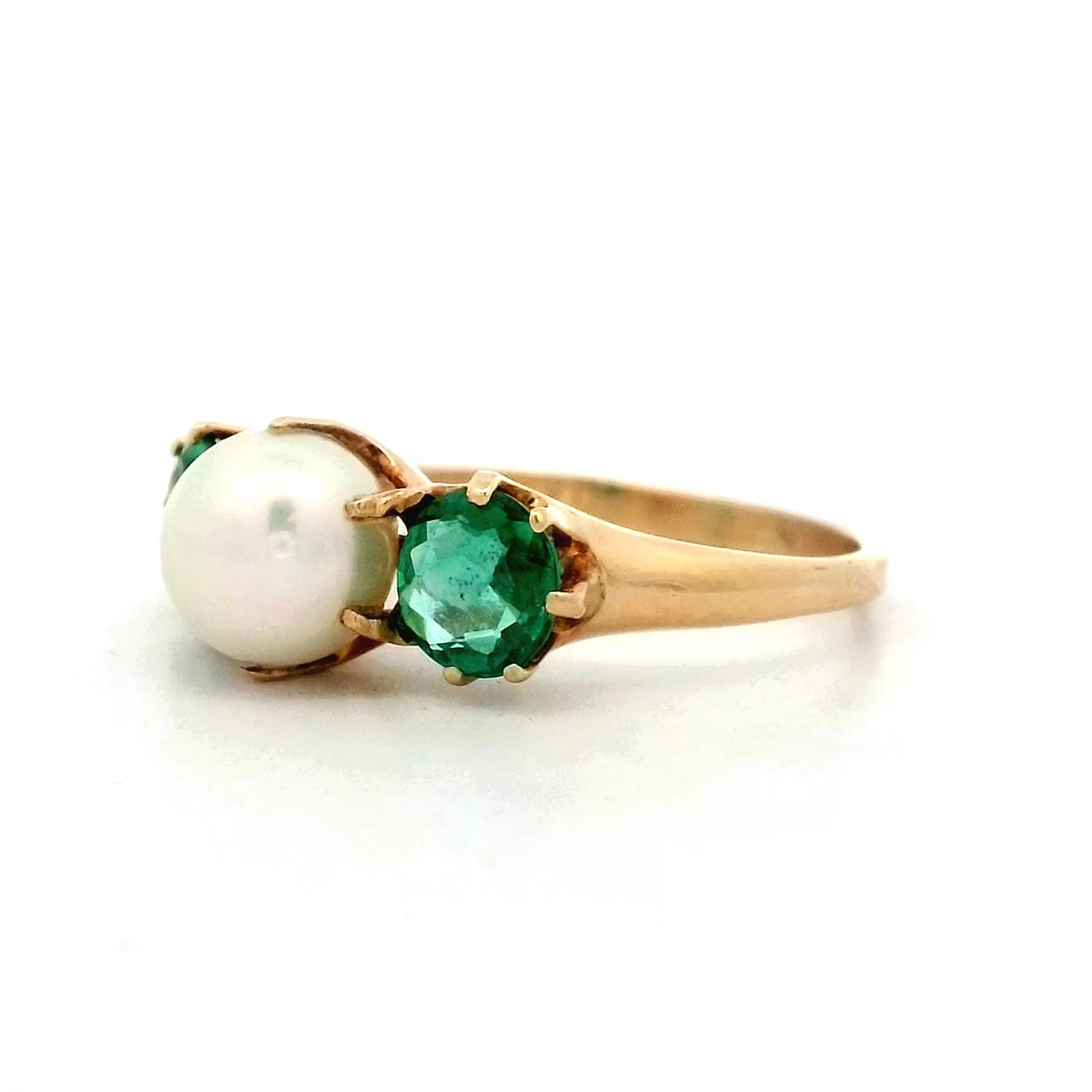 Antique Victorian Pearl & Emerald Ring in 14k - Image 2