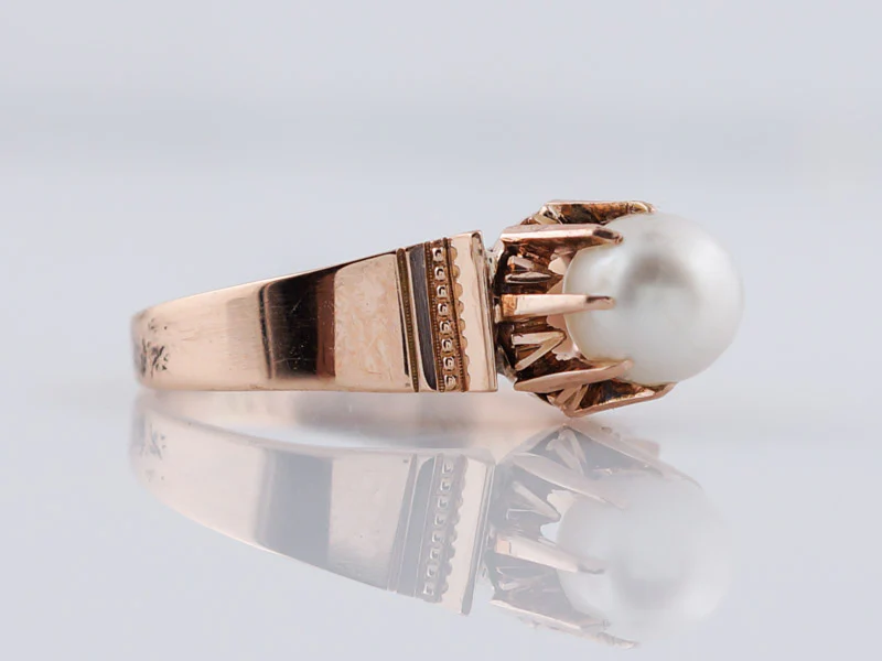 Antique Victorian Pearl Right Hand Ring in 14k & 18k Rose Gold - Image 3