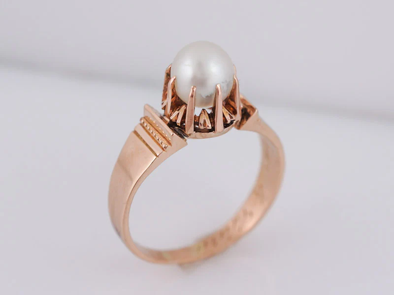 Antique Victorian Pearl Right Hand Ring in 14k & 18k Rose Gold - Image 4