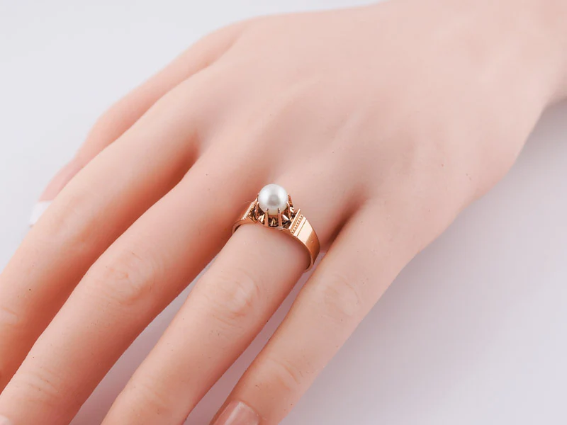 Antique Victorian Pearl Right Hand Ring in 14k & 18k Rose Gold - Image 5