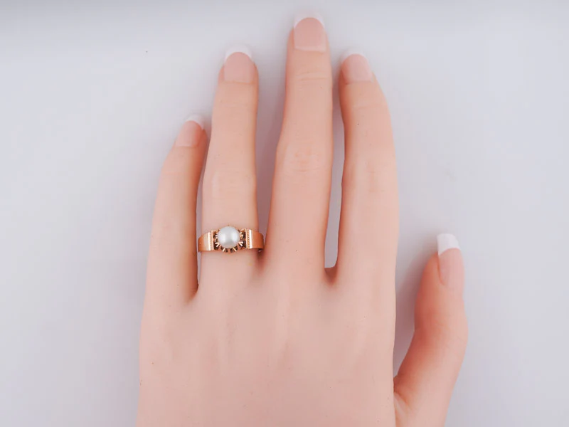 Antique Victorian Pearl Right Hand Ring in 14k & 18k Rose Gold - Image 6