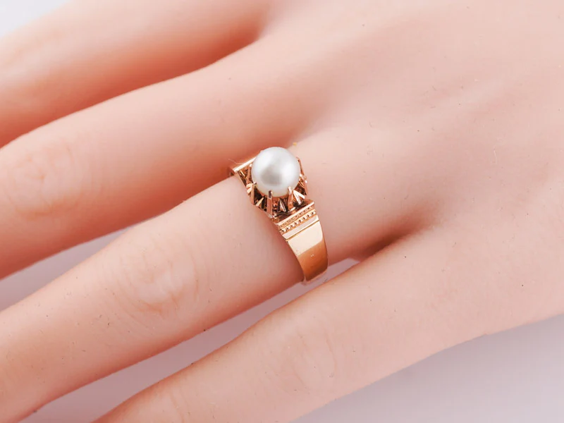 Antique Victorian Pearl Right Hand Ring in 14k & 18k Rose Gold - Image 7
