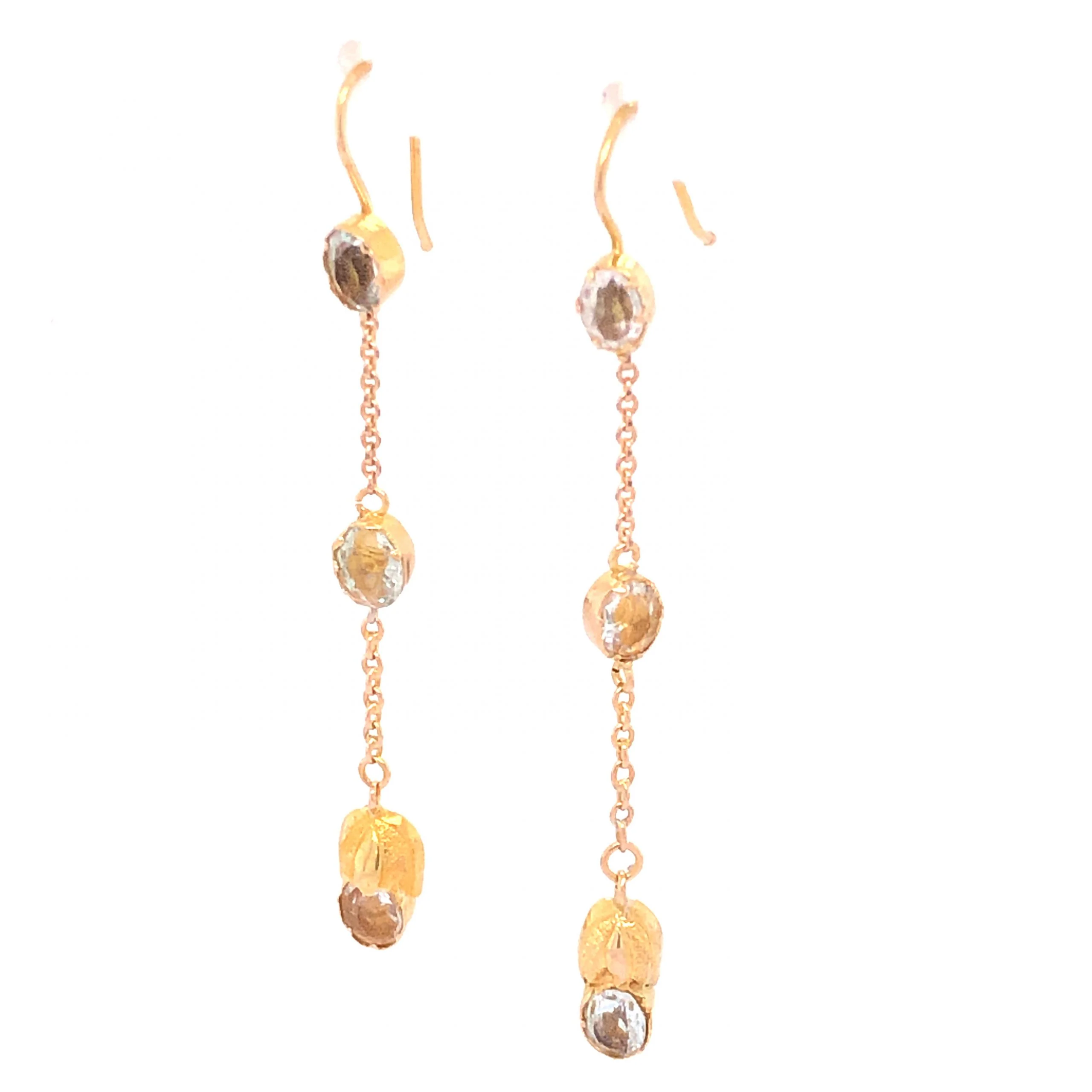Antique Victorian Quartz Earrings in 14k Yellow Gold - Image 2