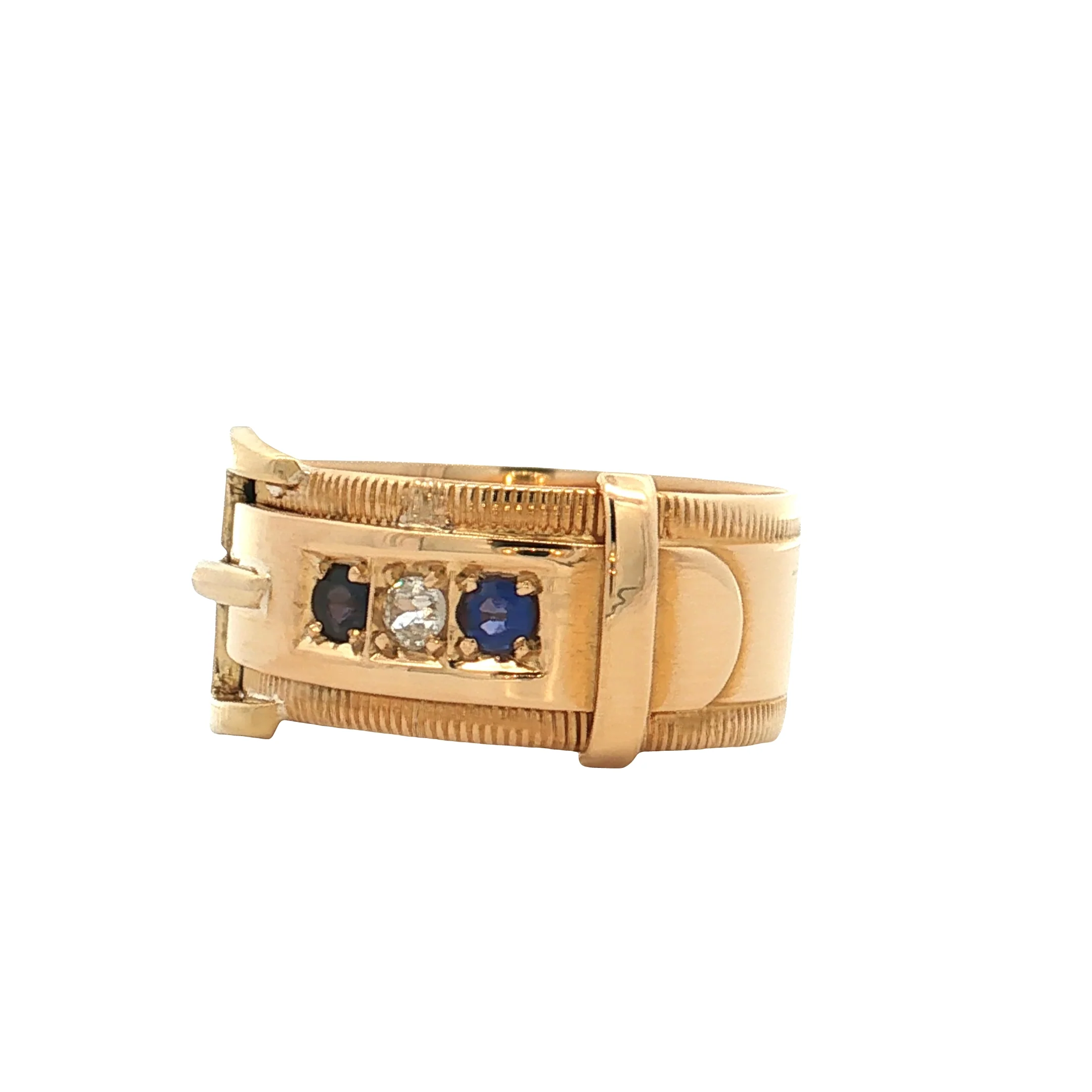 Antique Victorian Sapphire & Diamond Buckle Ring 18k - Image 2