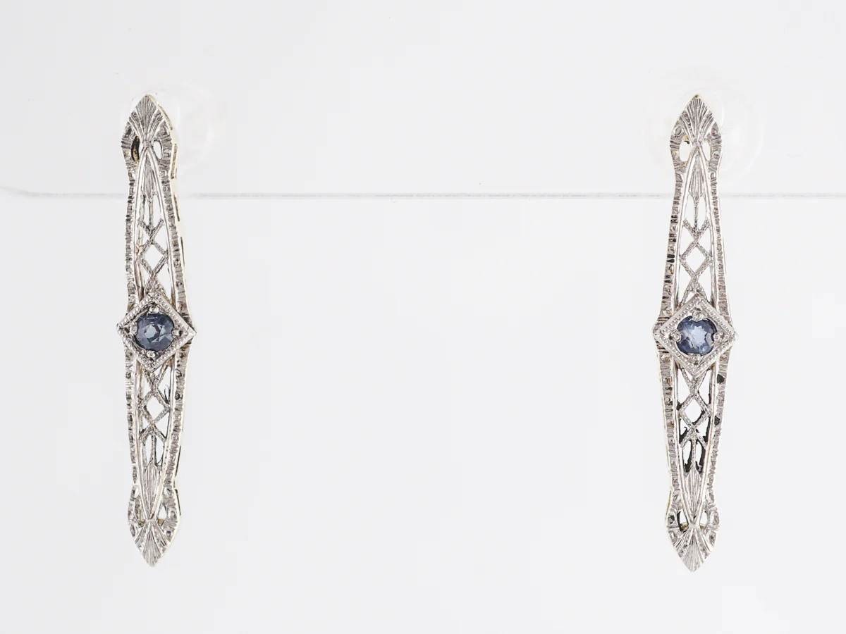 Antique Victorian Sapphire Earrings in 14k Yellow Gold