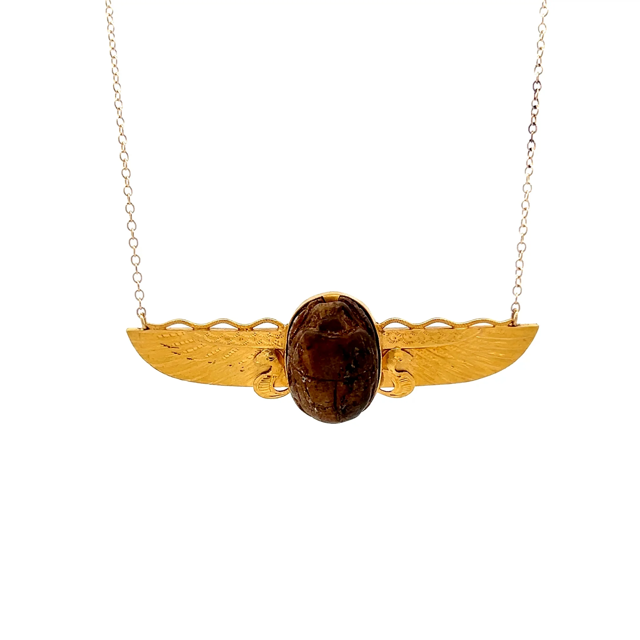 Antique Victorian Scarab Necklace in 14k Yellow Gold