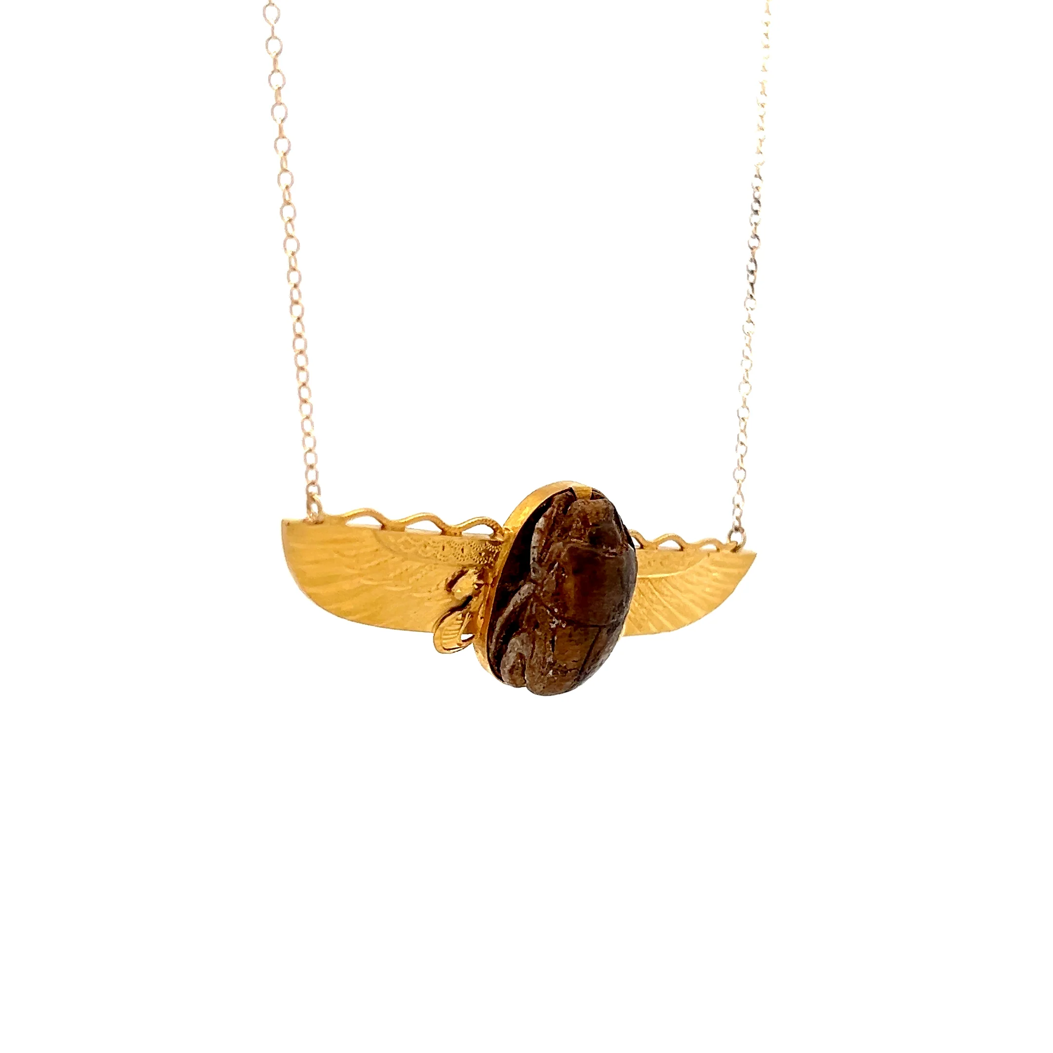 Antique Victorian Scarab Necklace in 14k Yellow Gold - Image 3