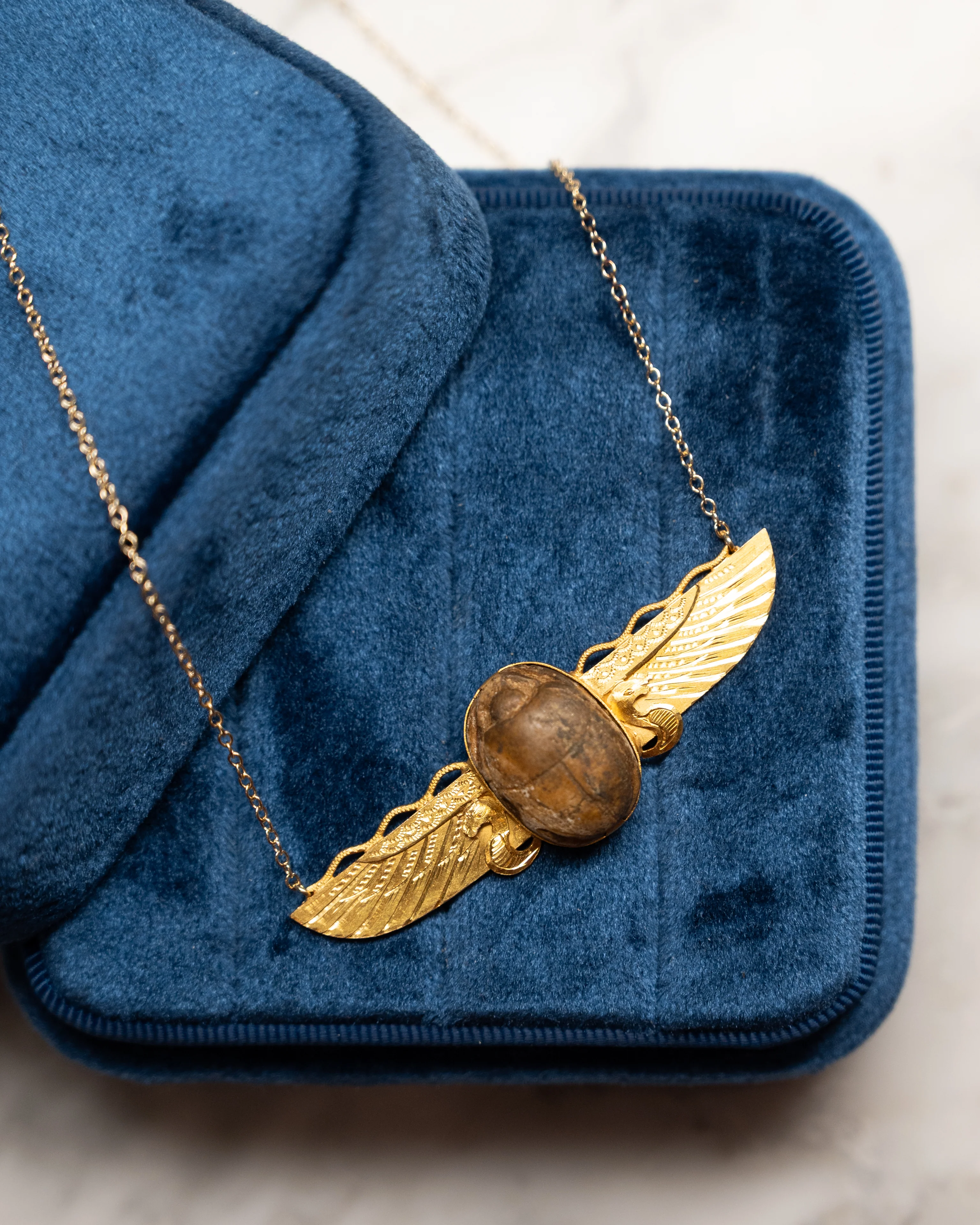 Antique Victorian Scarab Necklace in 14k Yellow Gold - Image 5