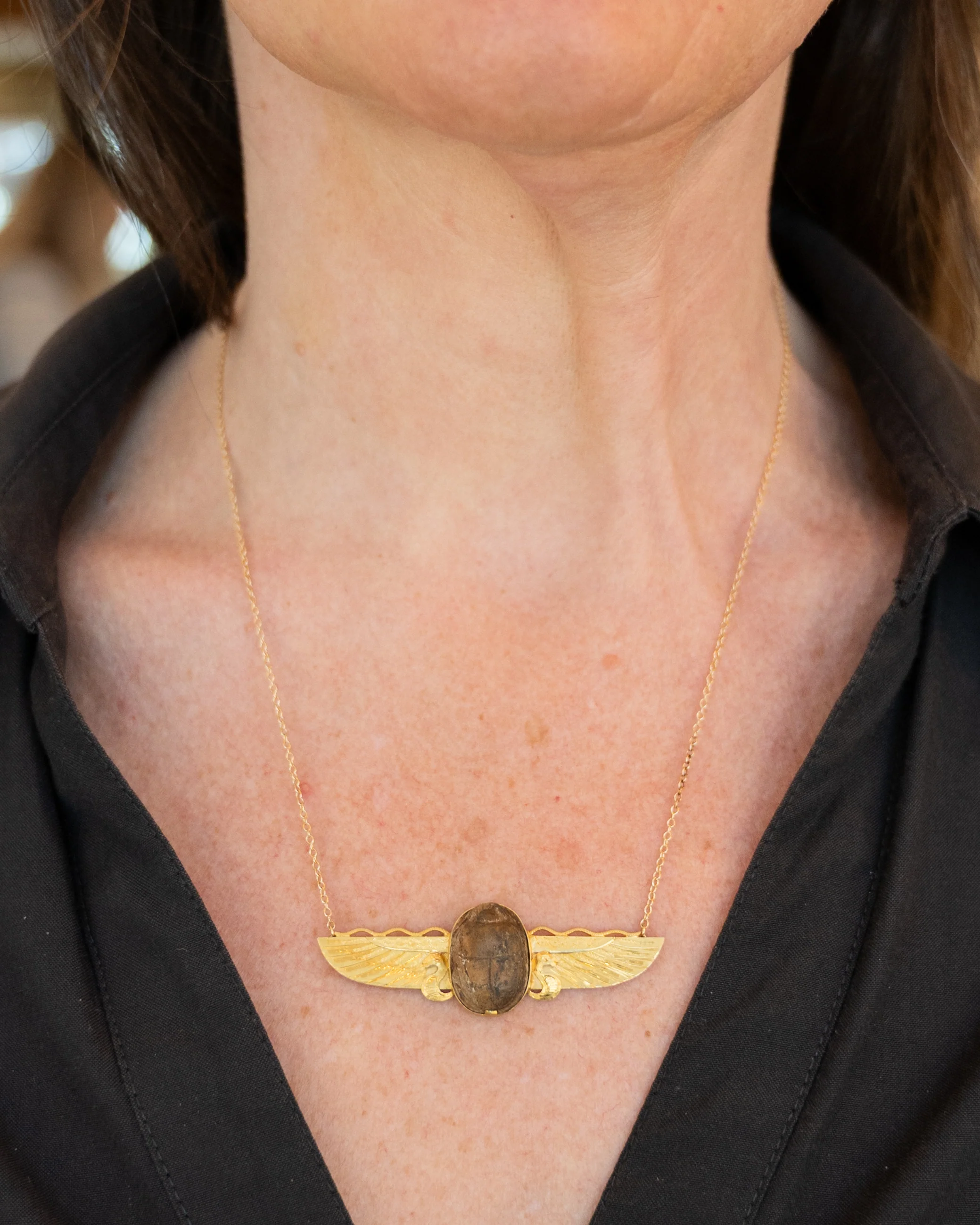 Antique Victorian Scarab Necklace in 14k Yellow Gold - Image 6