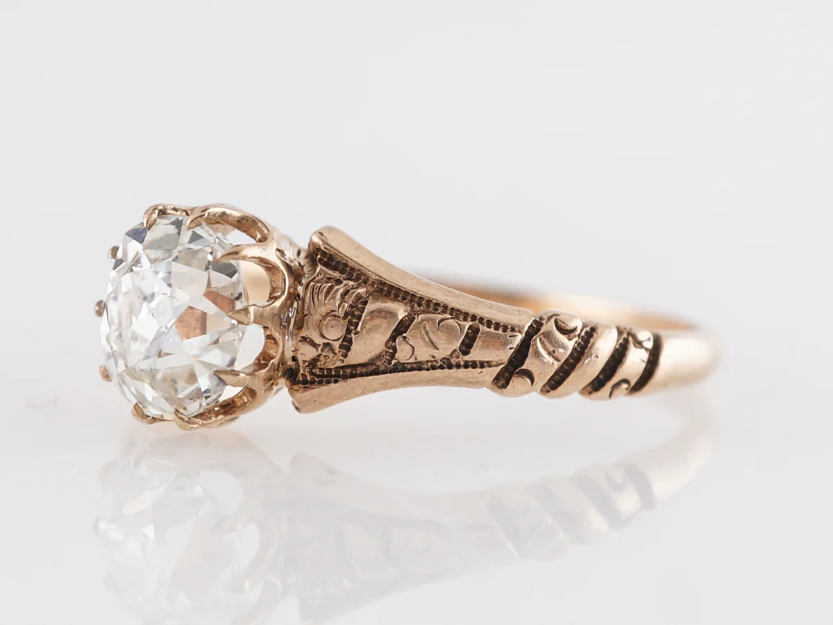 Antique Victorian Solitaire Diamond Engagement Ring in 14K Rose Gold - Image 2