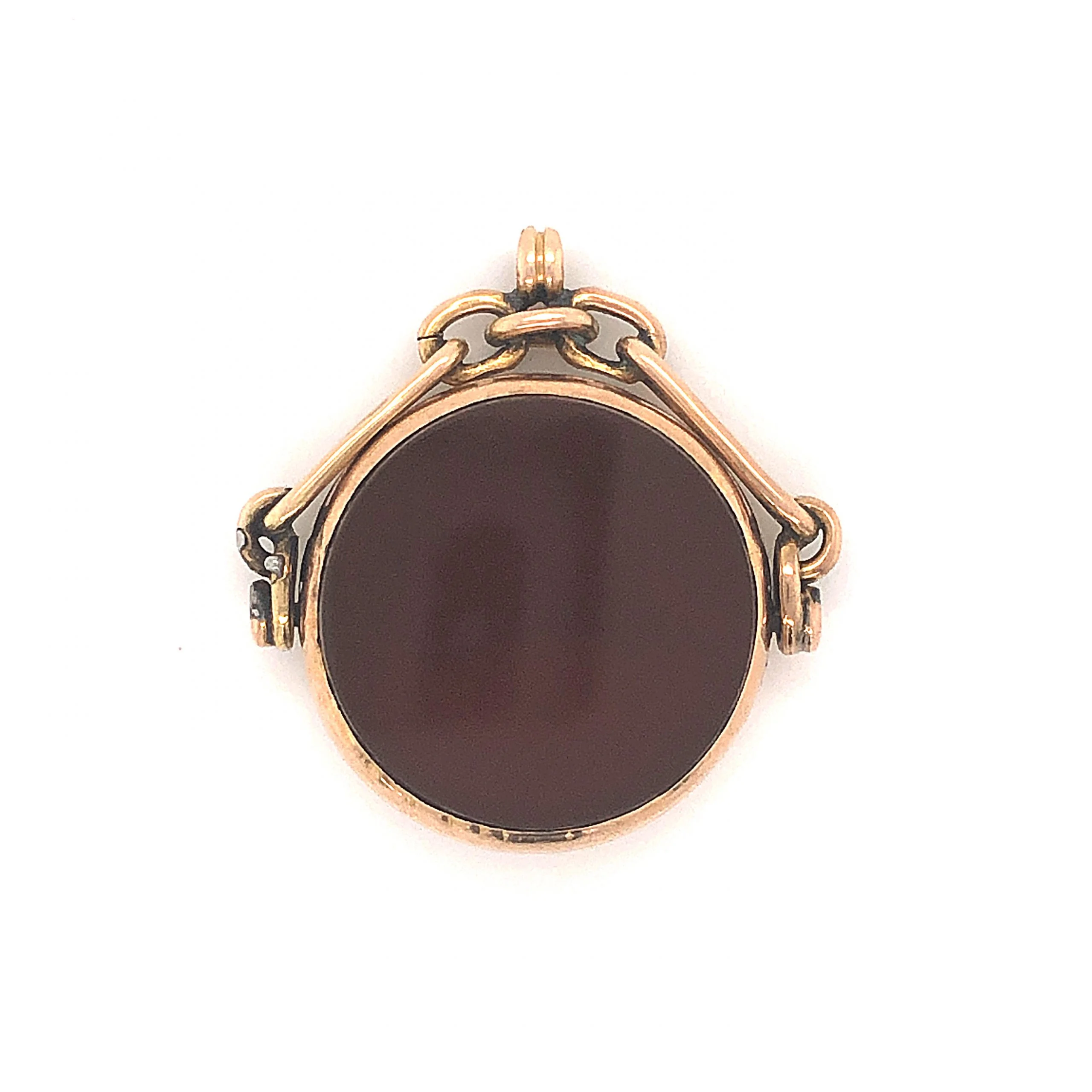 Antique Victorian Spinning Bloodstone Pendant in 14k Yellow Gold - Image 2