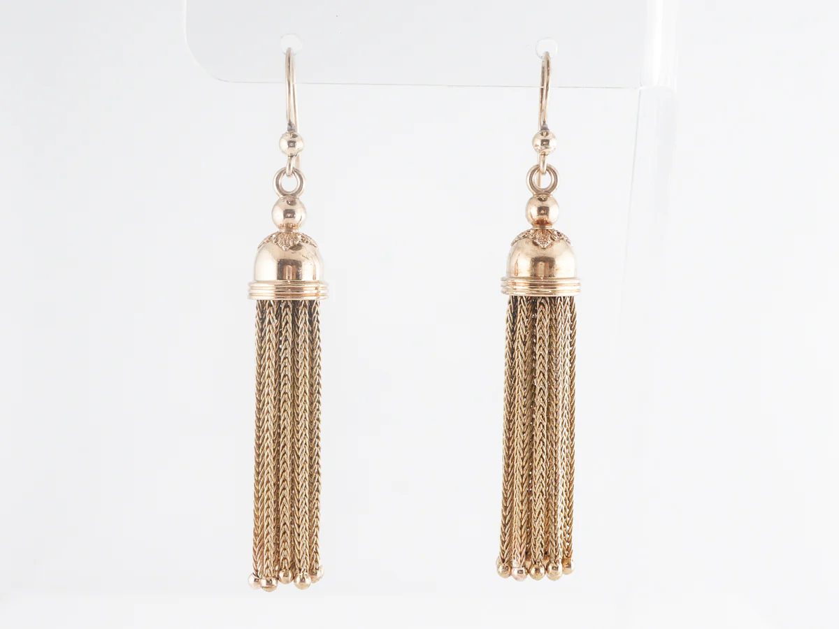 Antique Victorian Tassel Earrings in 14k Yellow Gold