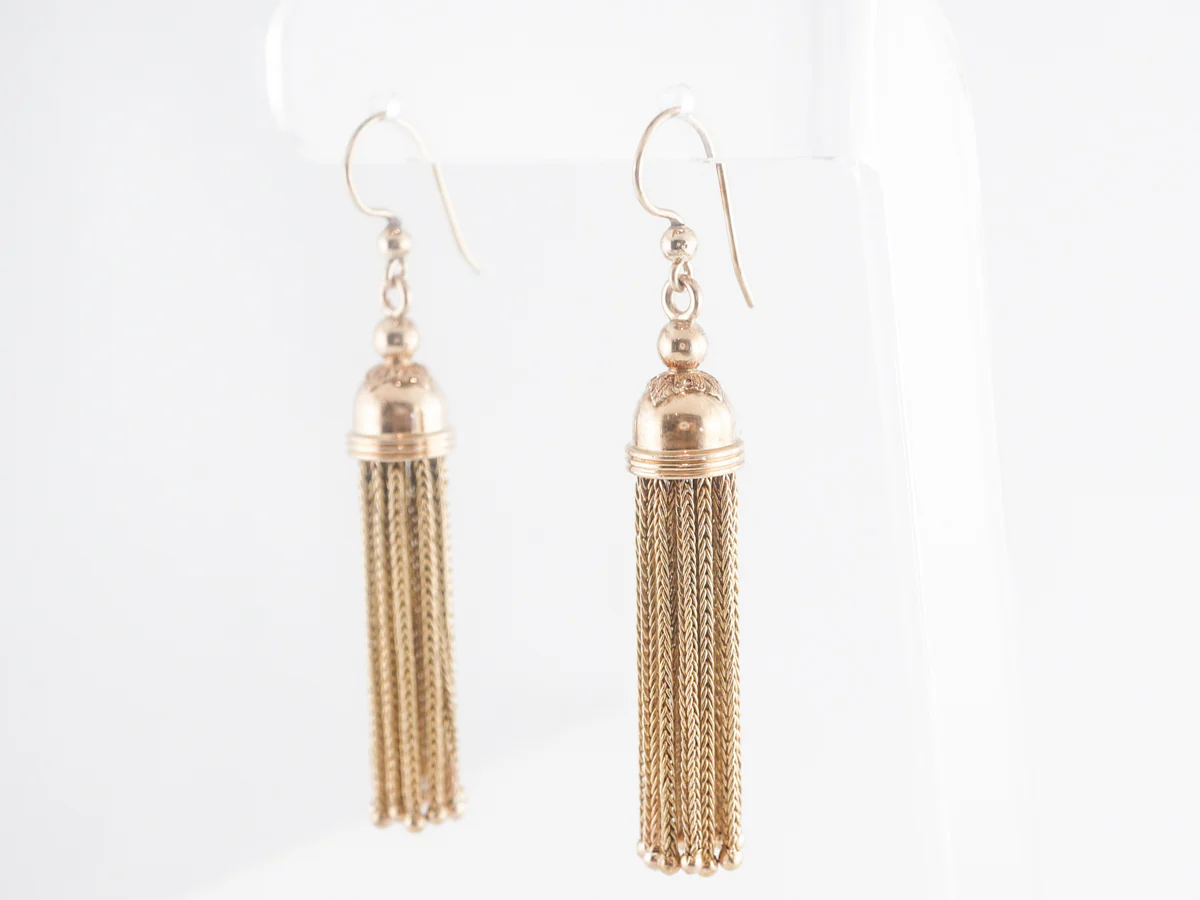 Antique Victorian Tassel Earrings in 14k Yellow Gold - Image 2