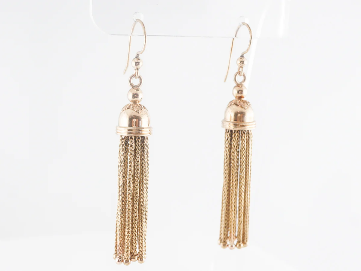 Antique Victorian Tassel Earrings in 14k Yellow Gold - Image 3