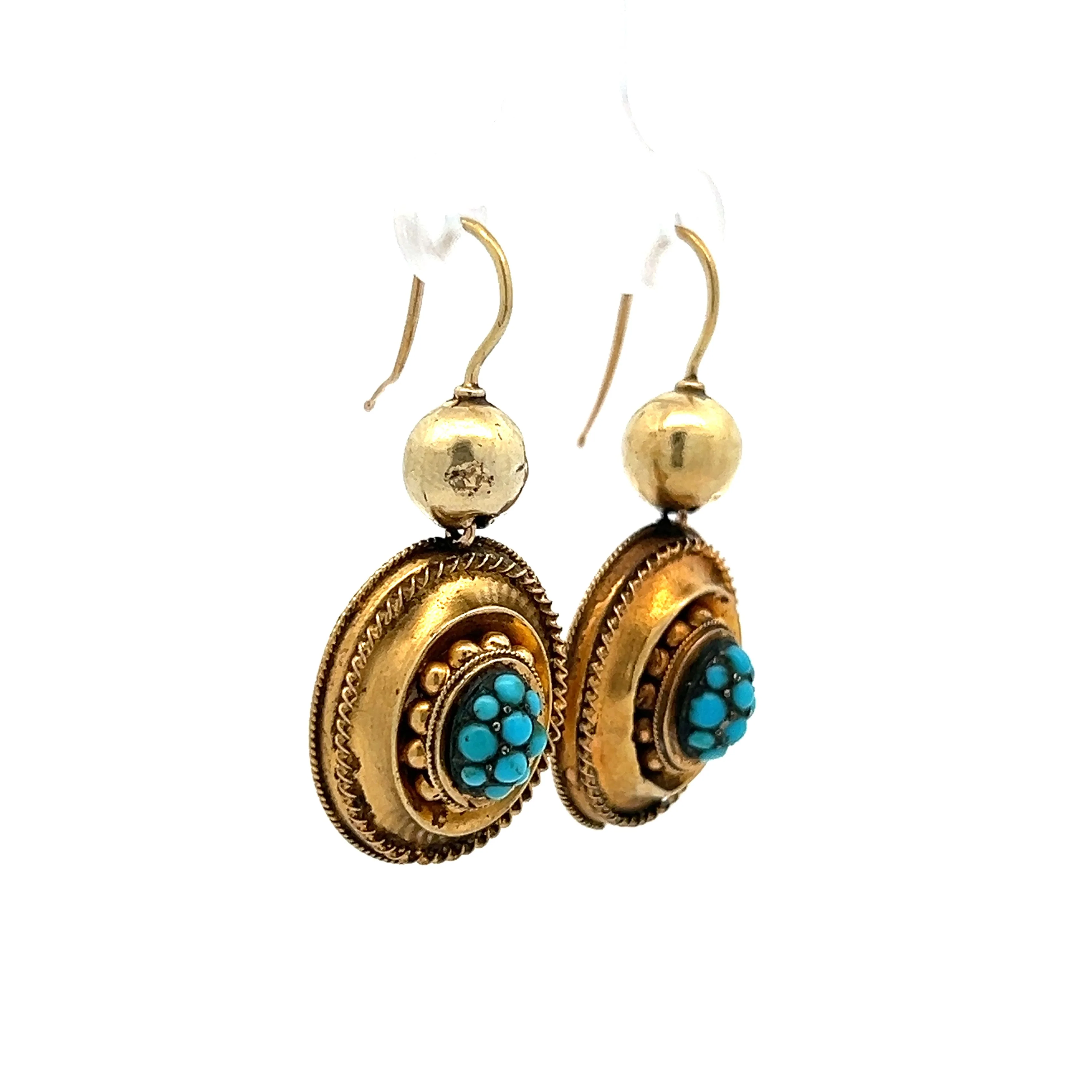 Antique Victorian Turquoise Earrings in Yellow Gold - Image 3