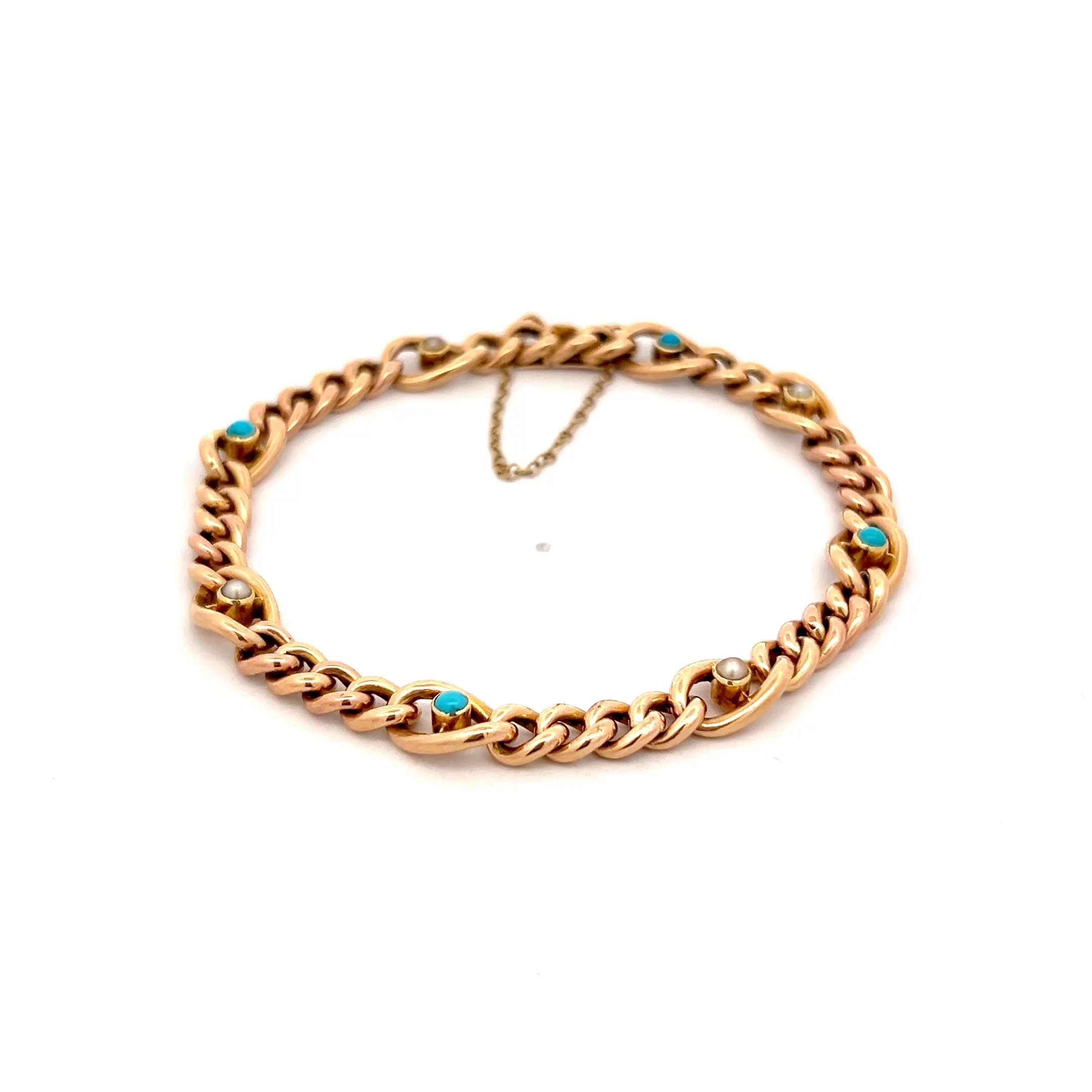 Antique Victorian Turquoise & Pearl Bracelet 18k Rose Gold
