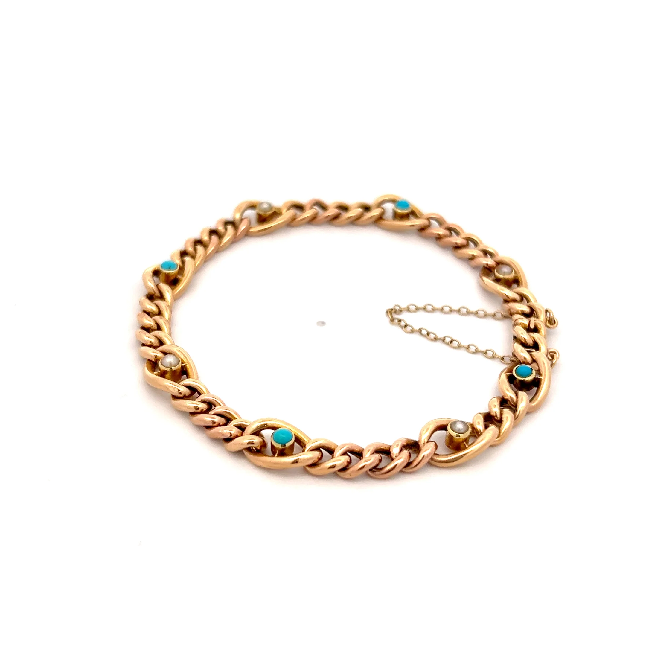 Antique Victorian Turquoise & Pearl Bracelet 18k Rose Gold - Image 2