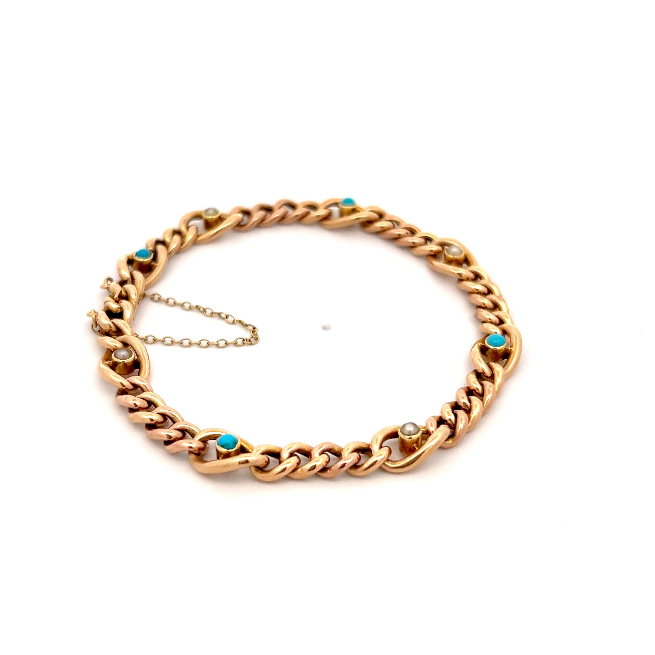 Antique Victorian Turquoise & Pearl Bracelet 18k Rose Gold - Image 3