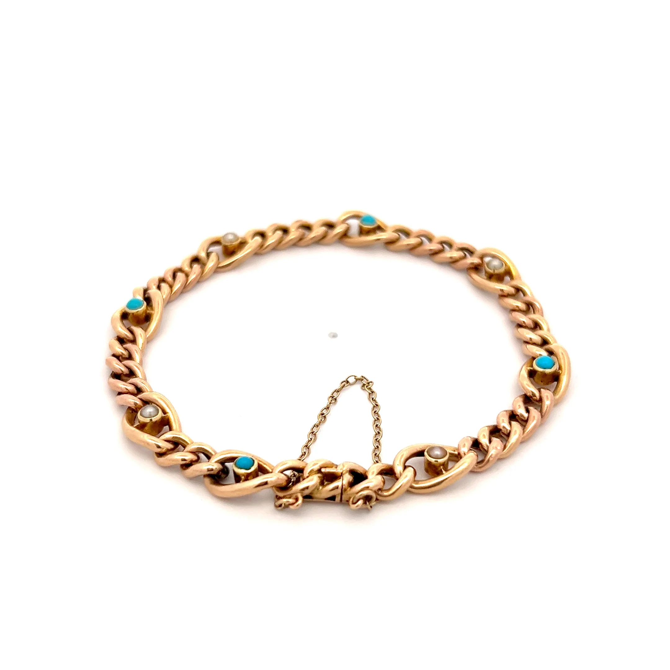 Antique Victorian Turquoise & Pearl Bracelet 18k Rose Gold - Image 4