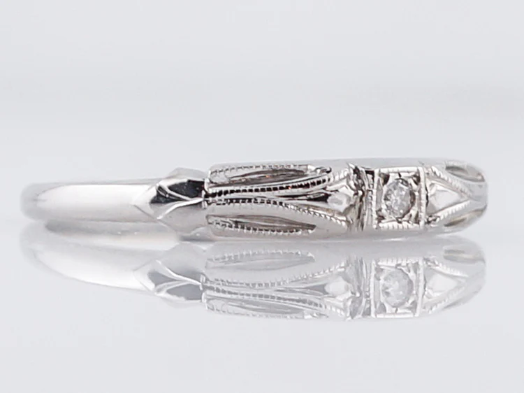 Antique Wedding Band Art Deco .03 Single Cut Diamond in 14k White Gold - Image 2