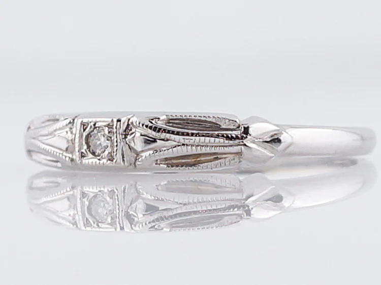 Antique Wedding Band Art Deco .03 Single Cut Diamond in 14k White Gold - Image 3