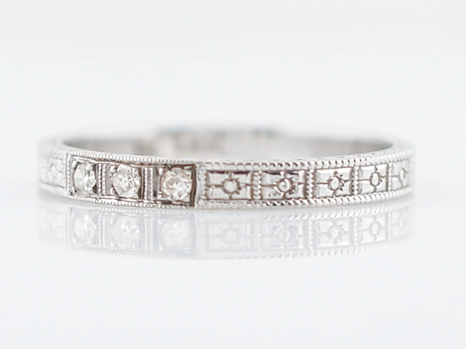 Antique Wedding Band Art Deco .03 Single Cut Diamonds in 18k White Gold - Image 2