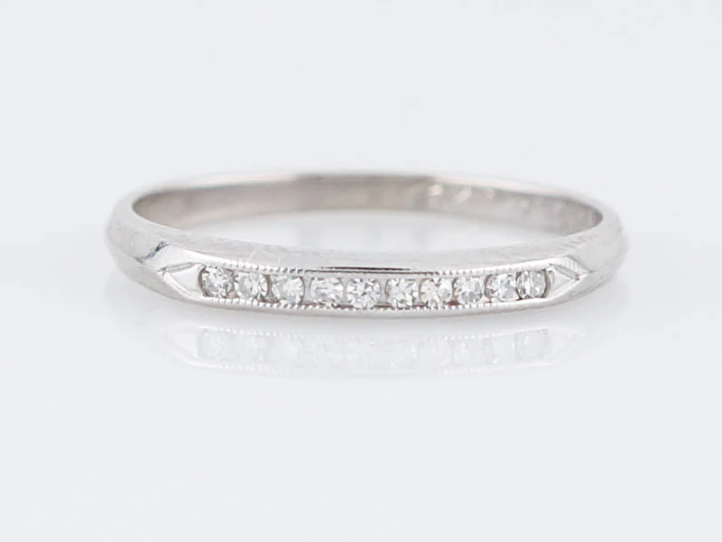 Antique Wedding Band Art Deco .05 Single Cut Diamond in 18k White Gold