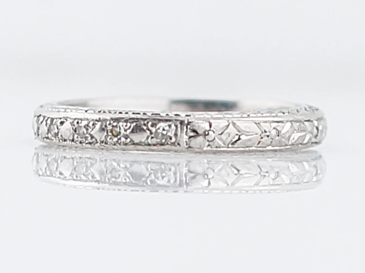 Antique Wedding Band Art Deco .08 Single Cut Diamonds in 18k White Gold - Image 2