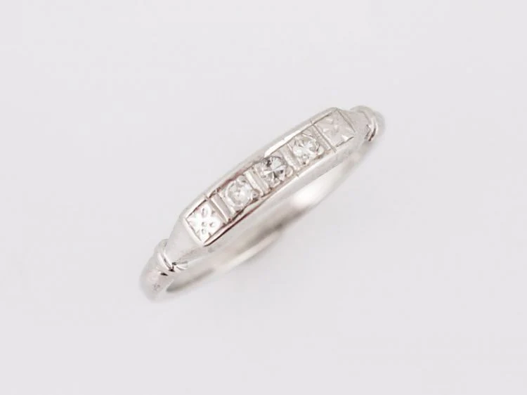 Antique Wedding Band Art Deco .09 Single Cut Diamonds in 14k White Gold - Image 4