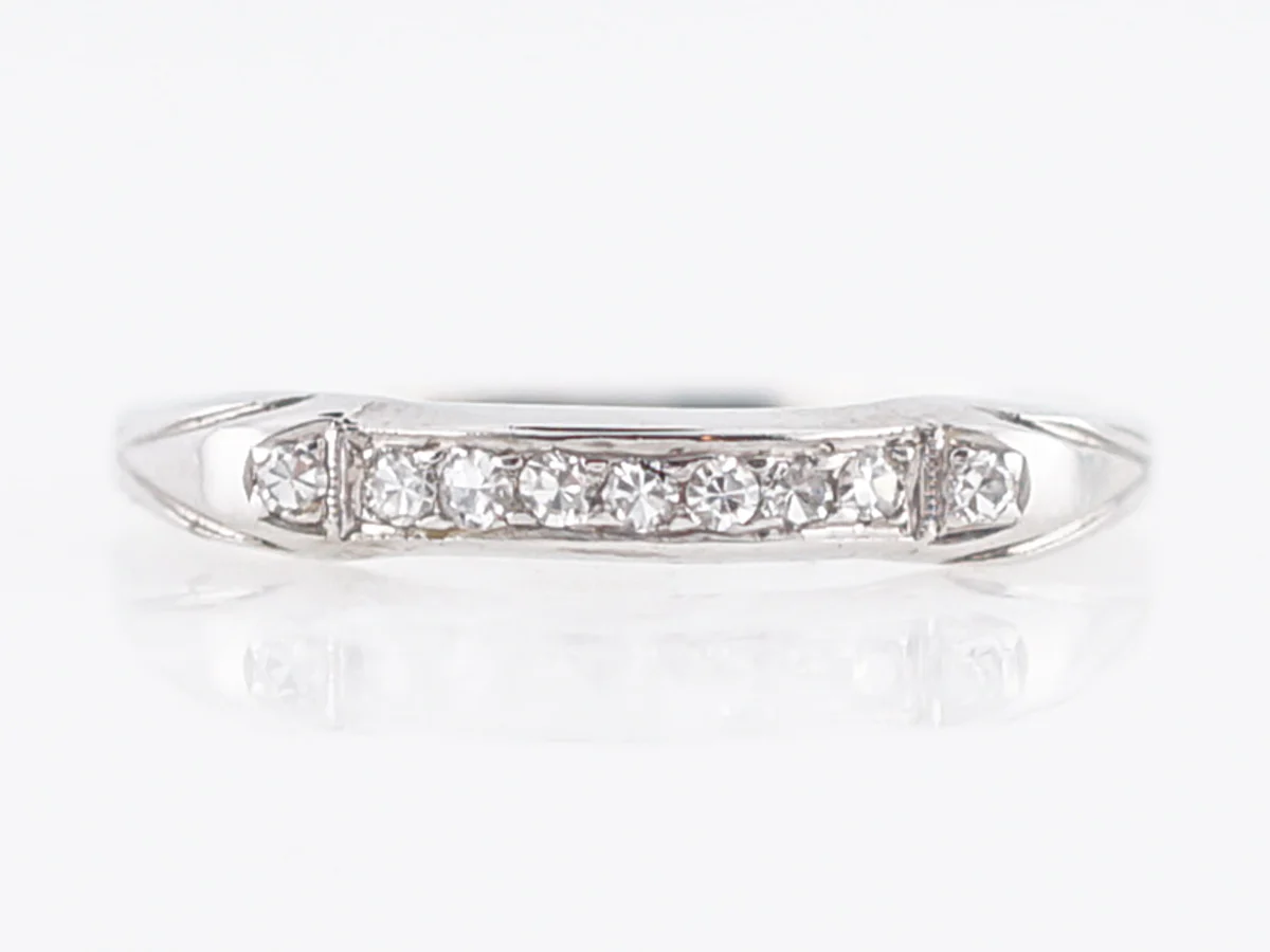 Antique Wedding Band Art Deco .09 Single Cut Diamonds in 18k White Gold