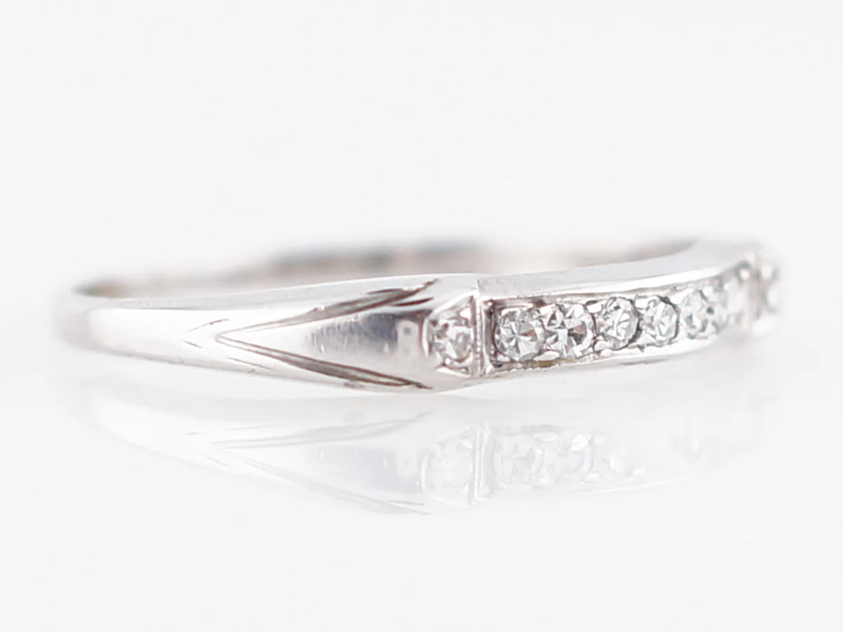 Antique Wedding Band Art Deco .09 Single Cut Diamonds in 18k White Gold - Image 3