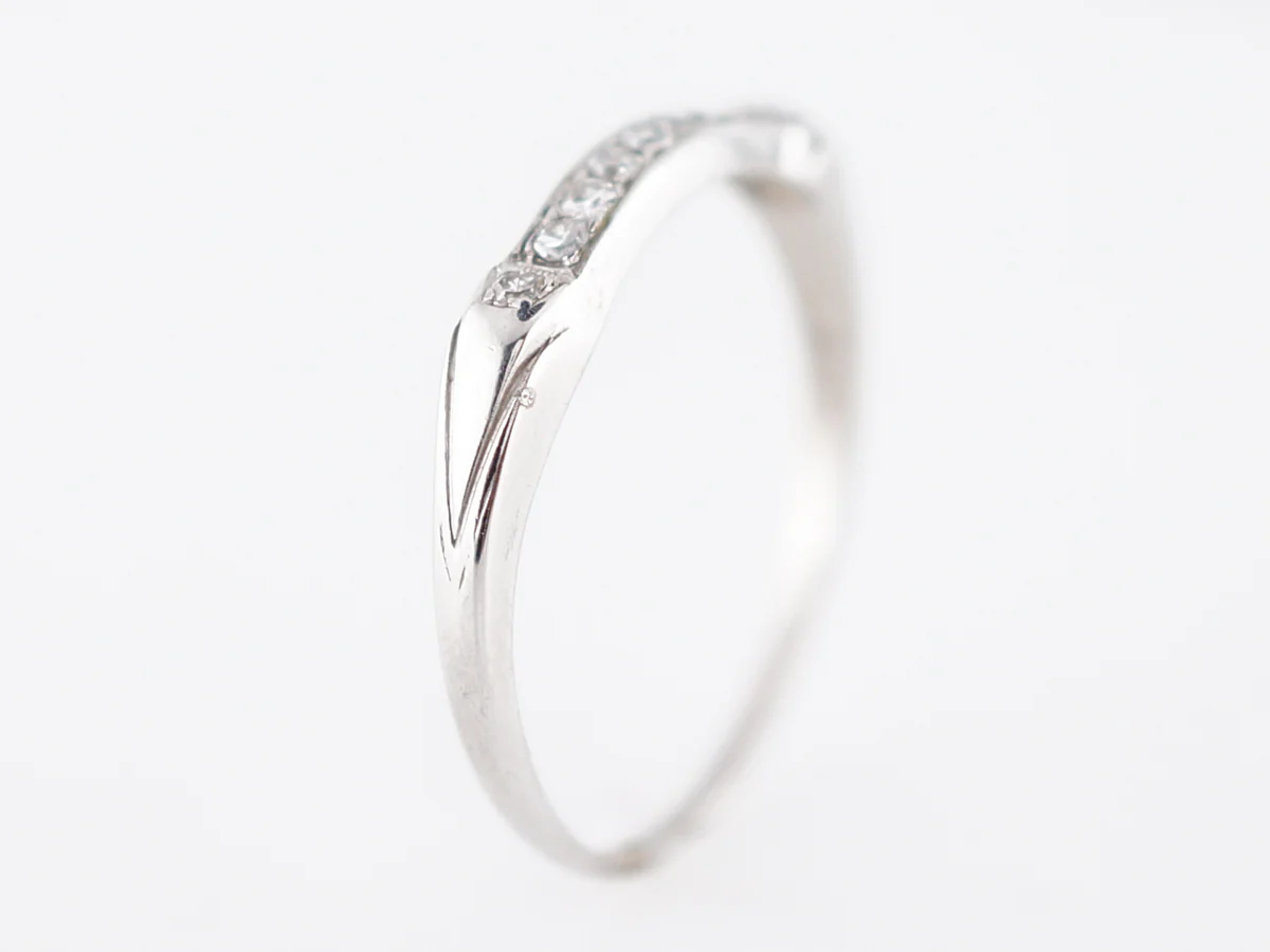 Antique Wedding Band Art Deco .09 Single Cut Diamonds in 18k White Gold - Image 4