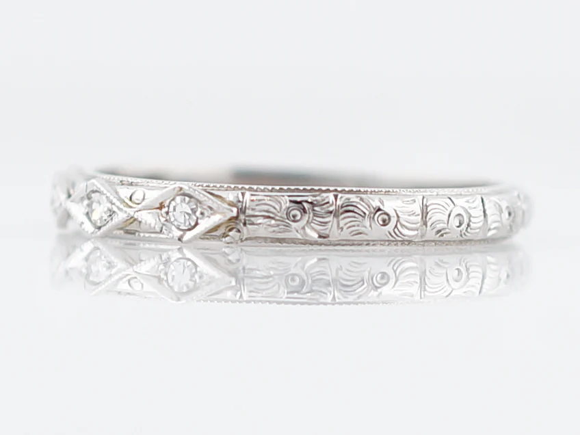 Antique Wedding Band Art Deco .09 Single Cut Diamonds in 18K White Gold - Image 2