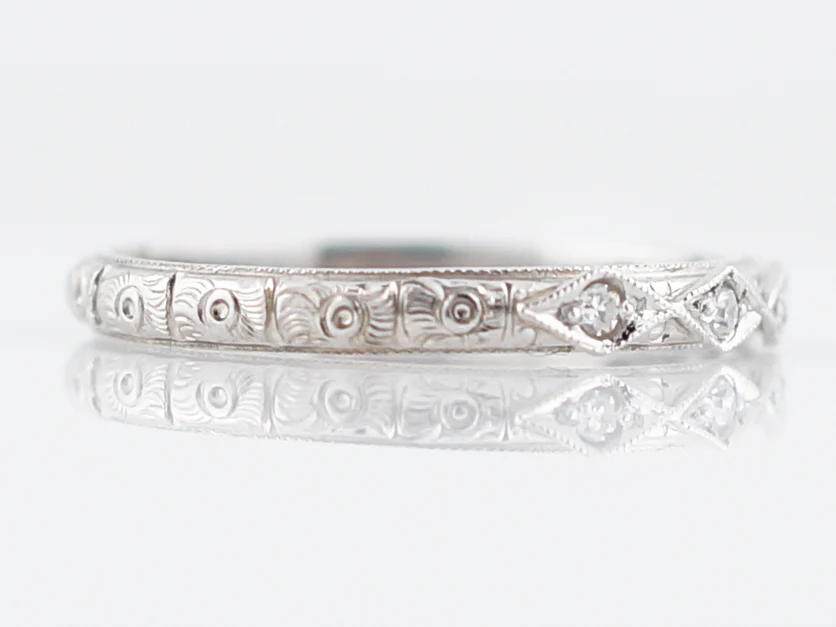 Antique Wedding Band Art Deco .09 Single Cut Diamonds in 18K White Gold - Image 3