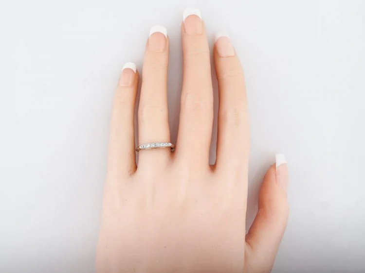 Antique Wedding Band Art Deco .10 Single Cut Diamonds in 18k White Gold - Image 8