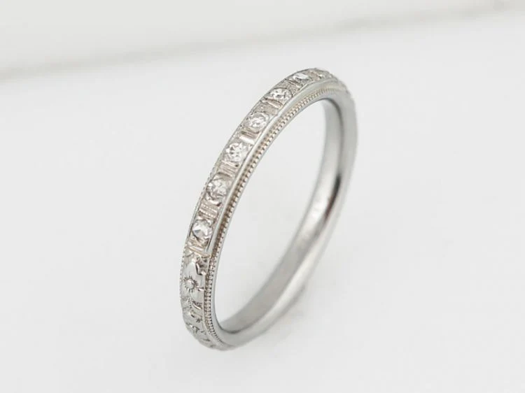 Antique Wedding Band Art Deco .11 Single Cut Diamonds in Platinum - Image 3
