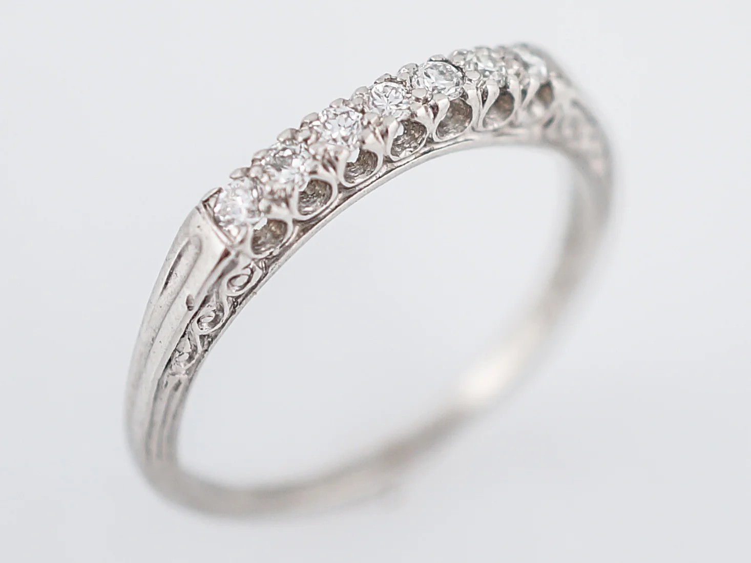 Antique Wedding Band Art Deco .11 Single Cut Diamonds in Platinum - Image 6