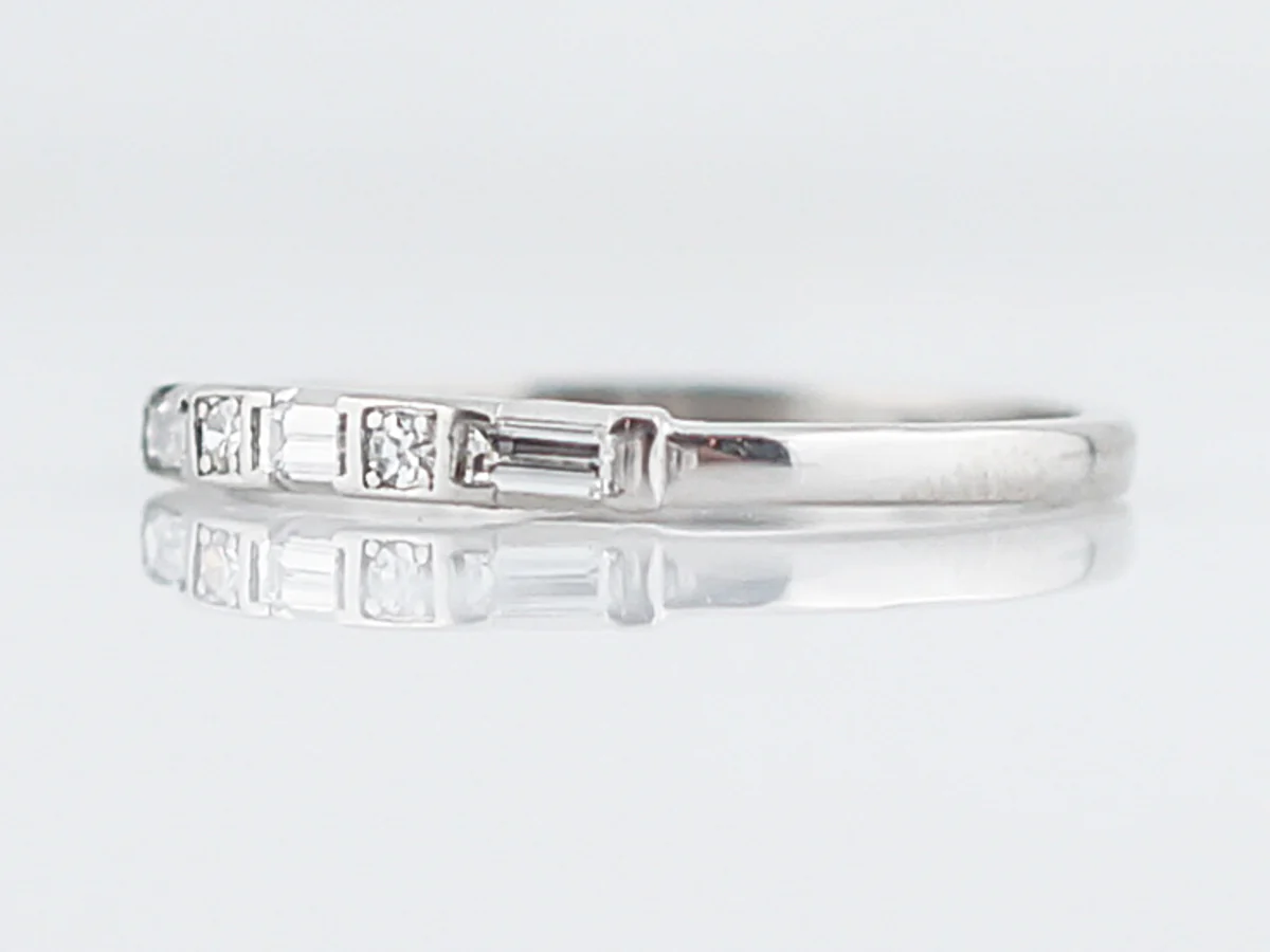 Antique Wedding Band Art Deco .13 Baguette & Single Cut Diamonds in Platinum - Image 2