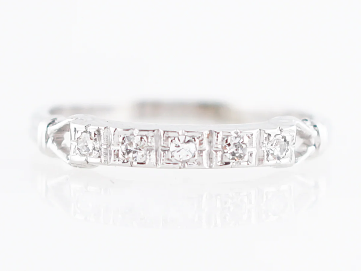 Antique Wedding Band Art Deco .13 Single Cut Diamonds in 18k White Gold