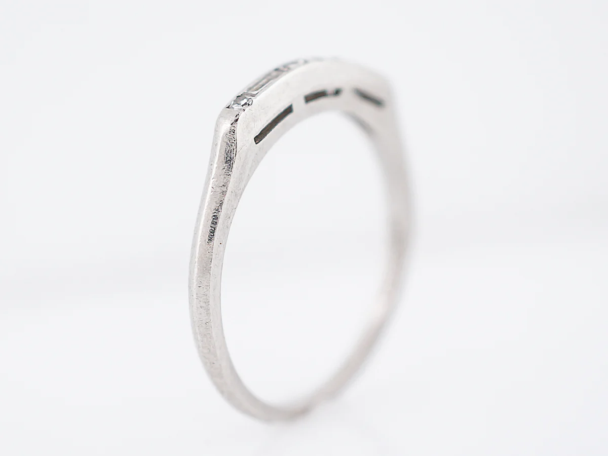 Antique Wedding Band Art Deco .15 Single & Baguette Cut Diamonds in Platinum - Image 5