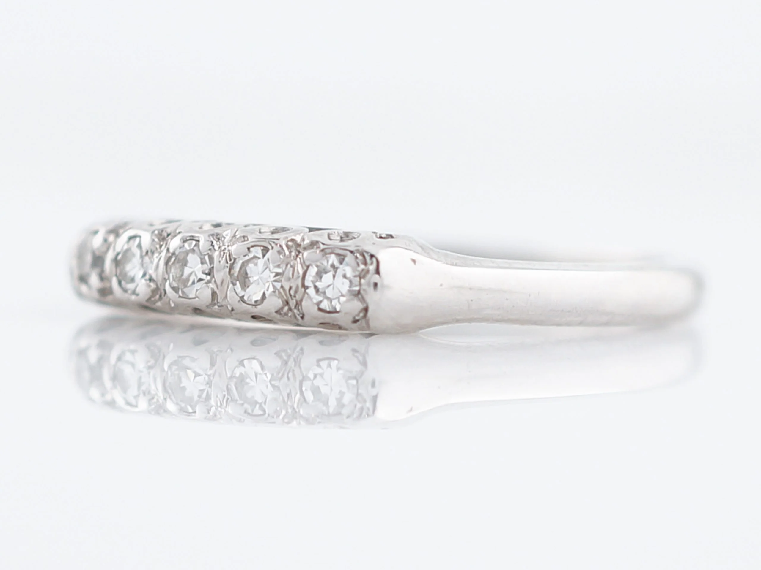 Antique Wedding Band Art Deco .15 Single Cut Diamonds in 14k White Gold - Image 2